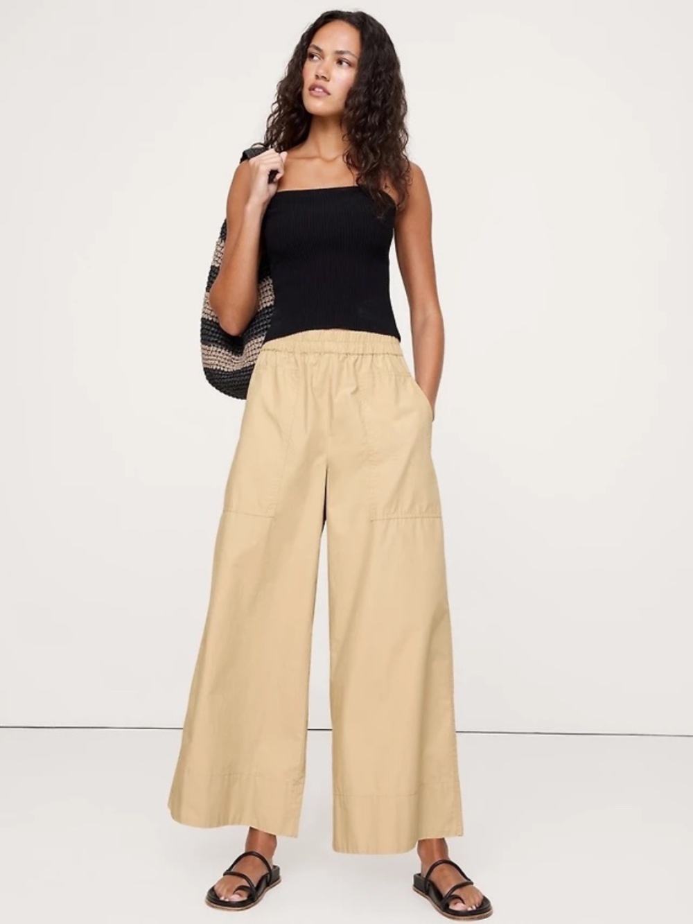 NWT Banana Republic Wide-Leg Cotton Poplin Pull-On Ankle Pant - Size S